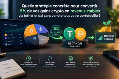 Quelle stratégie concrète pour convertir 5% de vos gains crypto en revenus stables via tether et dai sans vendre tout votre portefeuille