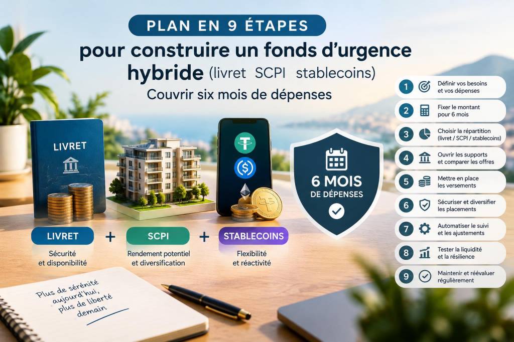 Plan en 9 étapes pour construire un fonds d'urgence hybride (livret, scpi, stablecoins) couvrant six mois de dépenses